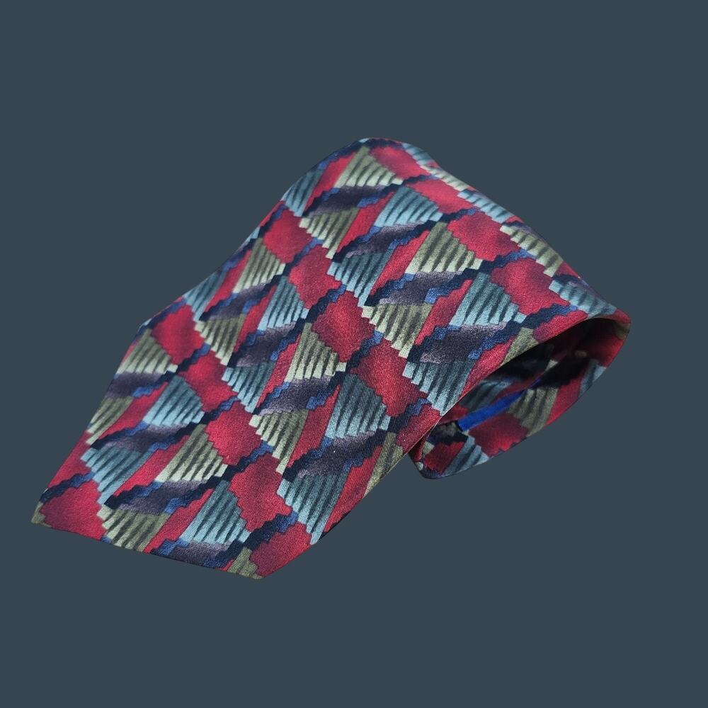 Christopher Reeve Collection Henry Stifel Silk Tie Red & Brown Geometric Pattern
